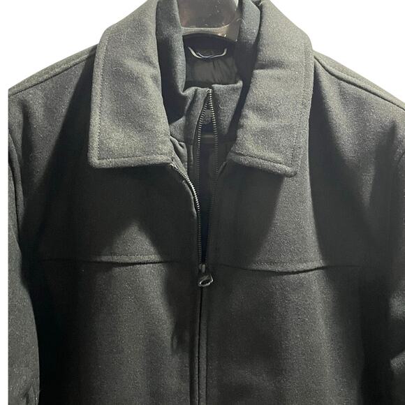 Dockers Peacoat Jacket Black Faux Mock Double Layer Zipper Wool Blend New XL - Picture 2 of 12